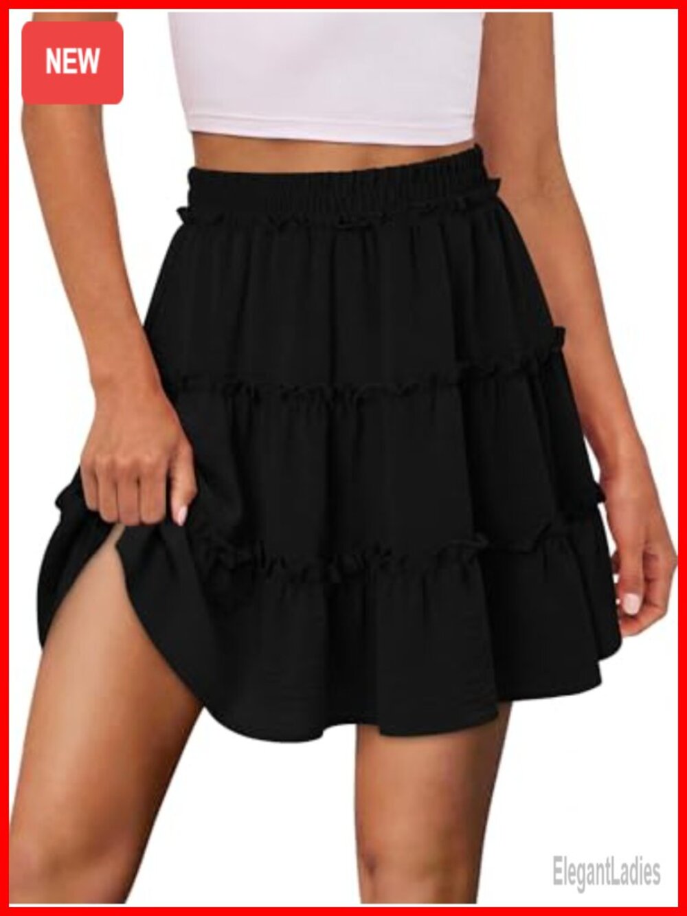 Flowy Ruffle Tiered Mini Skort with Elastic Waist for Women